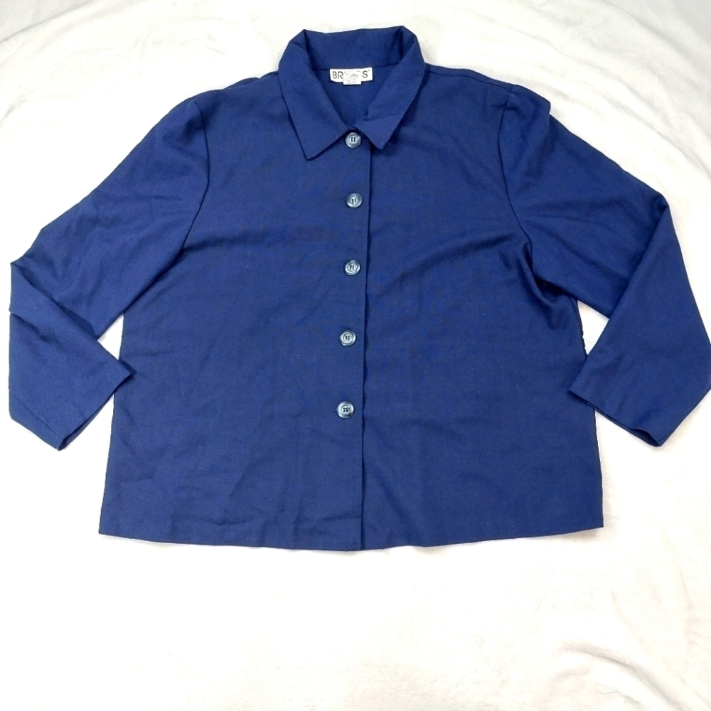 BRIGGS WOMENS VINTAGE BLUE 3/4 SLEEVE BIG BUTTON FRONT COASTAL SHIRT SIZE XL